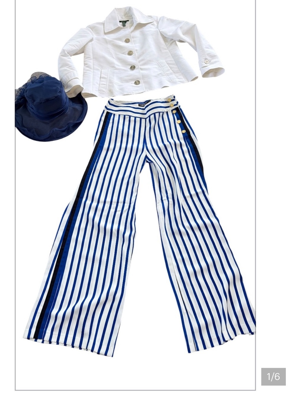Lauren Nautical High Rise Navy And White Striped Sailor Pants